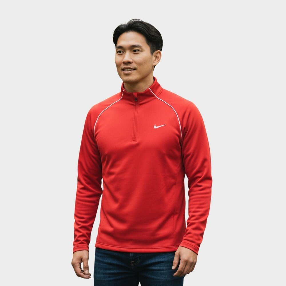 Nike Dri-FIT Men's M Red Quarter Zip Mesh Running Pullover Top